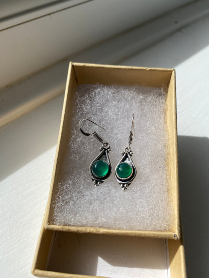 Silver and Green Agate Earrings