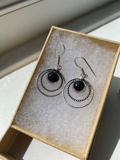 Deep Blue Goldstone Silver Earrings