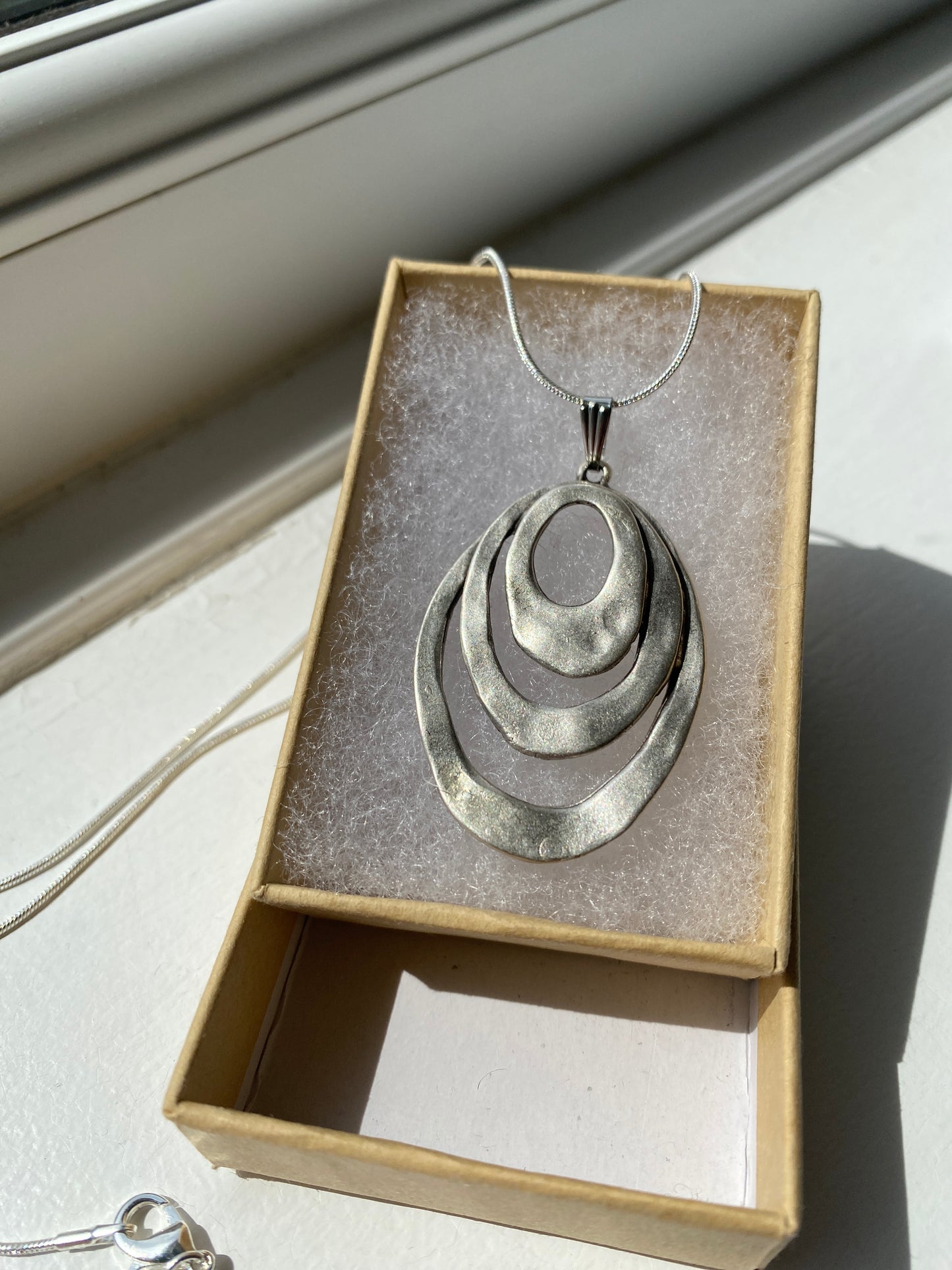 Modern Layered Sculptural Oval Pendant Necklace