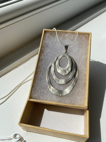 Modern Layered Sculptural Oval Pendant Necklace