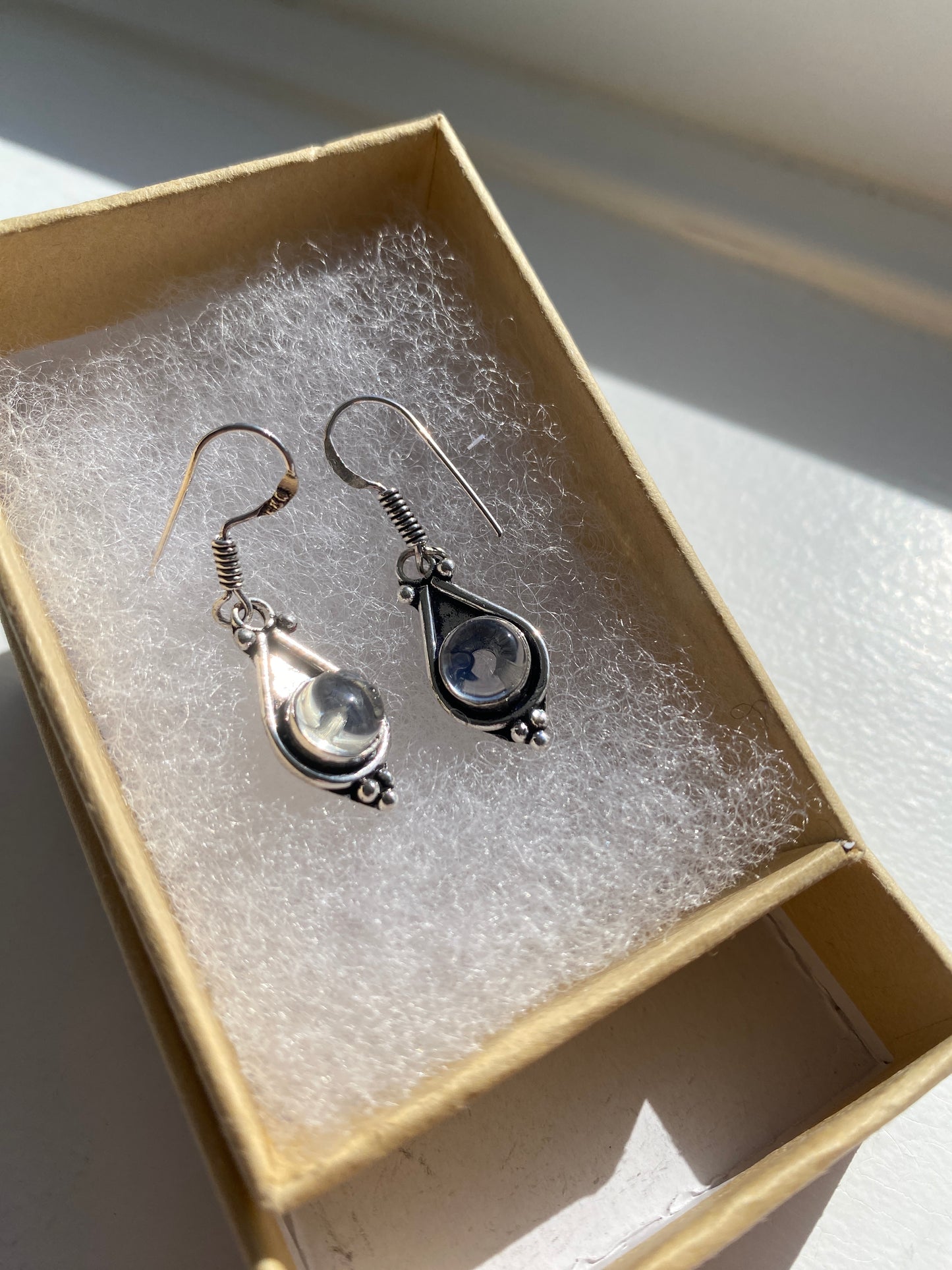 Silver Glass Circle Earrings