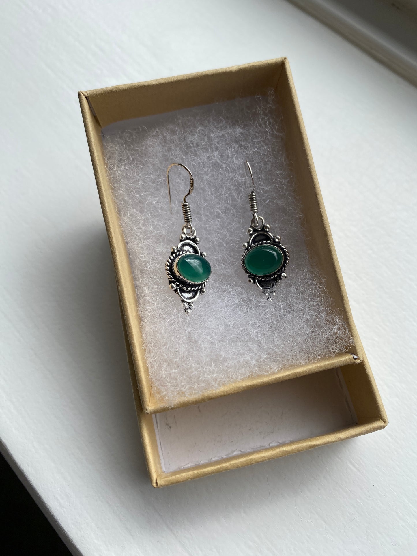 Silver and Green Agate Earrings