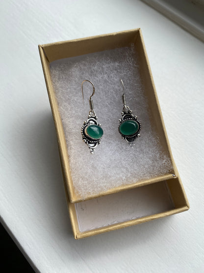Silver and Green Agate Earrings