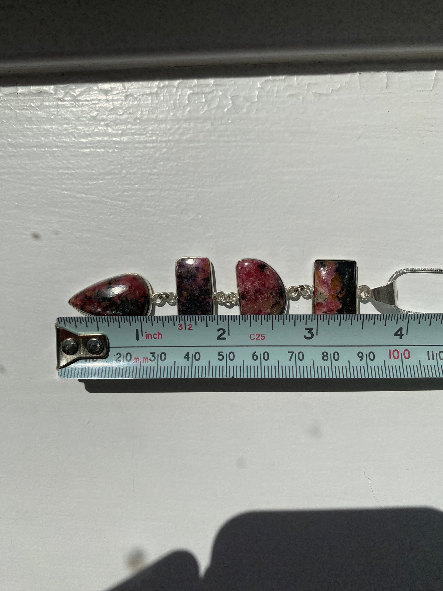Rhodonite Pendant on Silver Necklace Chain