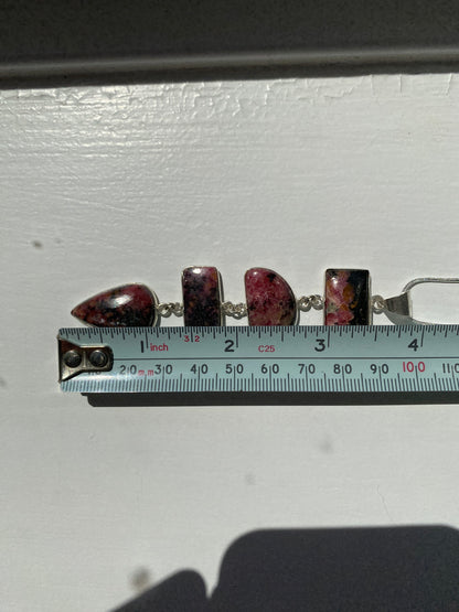 Rhodonite Pendant on Silver Necklace Chain