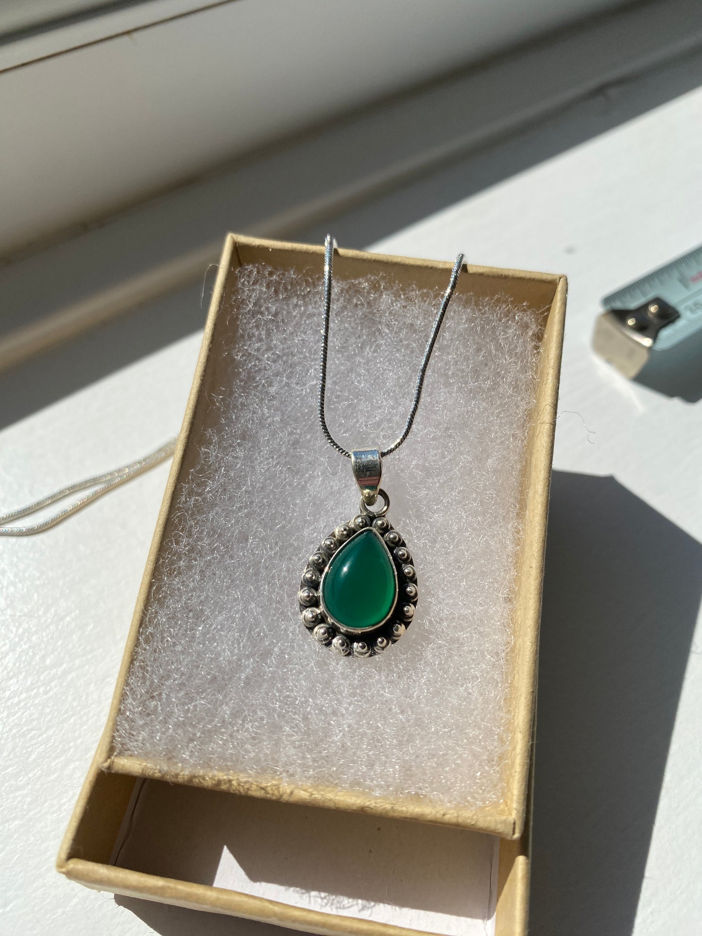 Green Onyx Silver Pendant Necklace