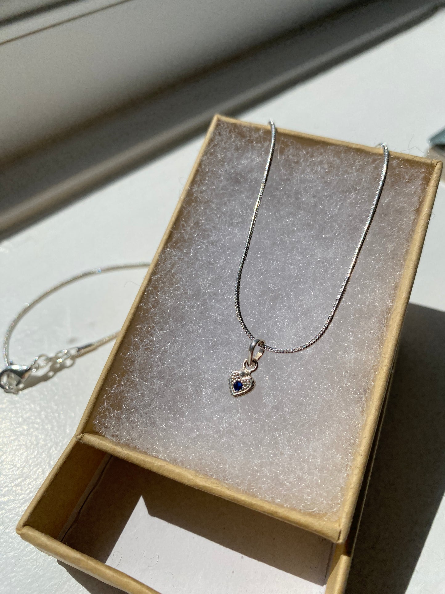 Silver Sapphire Heart Pendant Necklace