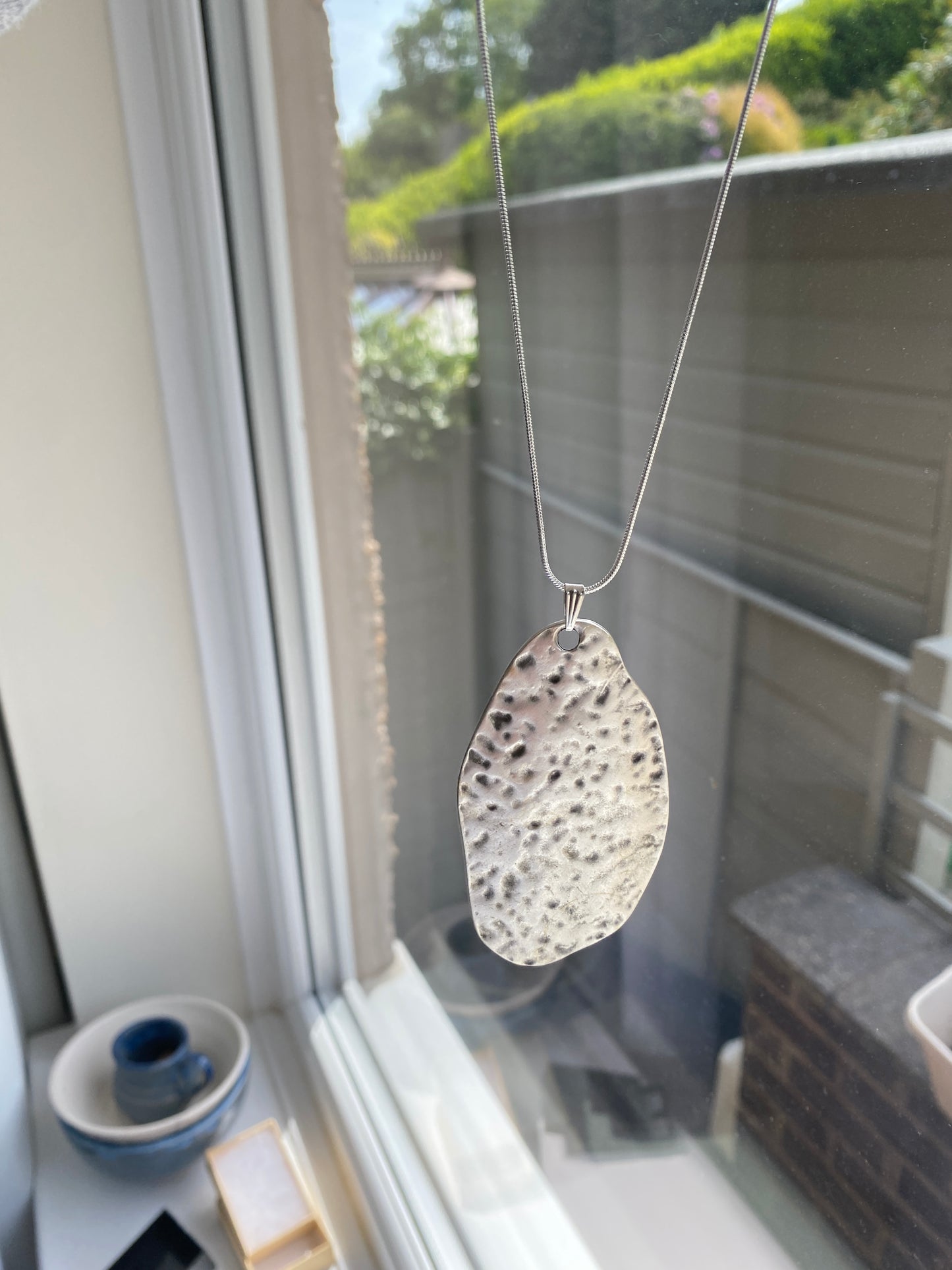 Hammered Silver Artisan Textured Pendant Necklace