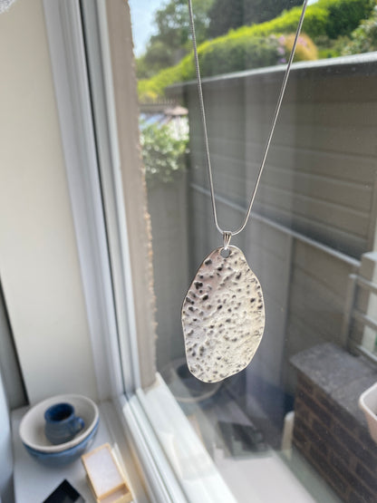 Hammered Silver Artisan Textured Pendant Necklace