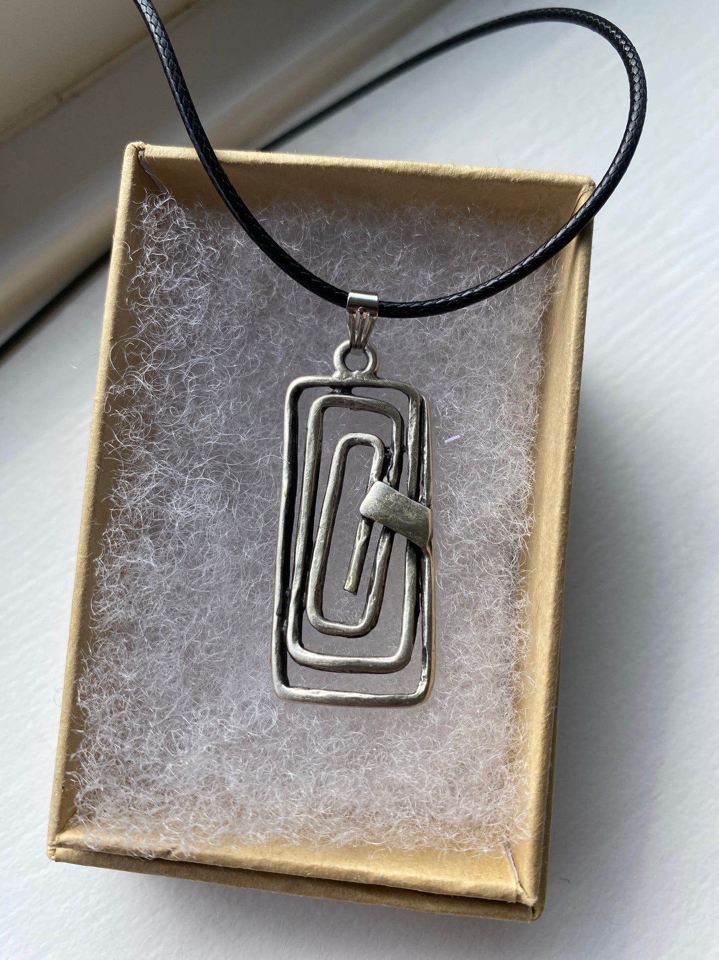 Antique Silver Rectangular Charm Pendant Necklace