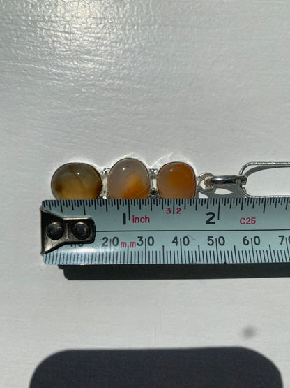 Agate & Pale Carnelian Stone Pendant Necklace