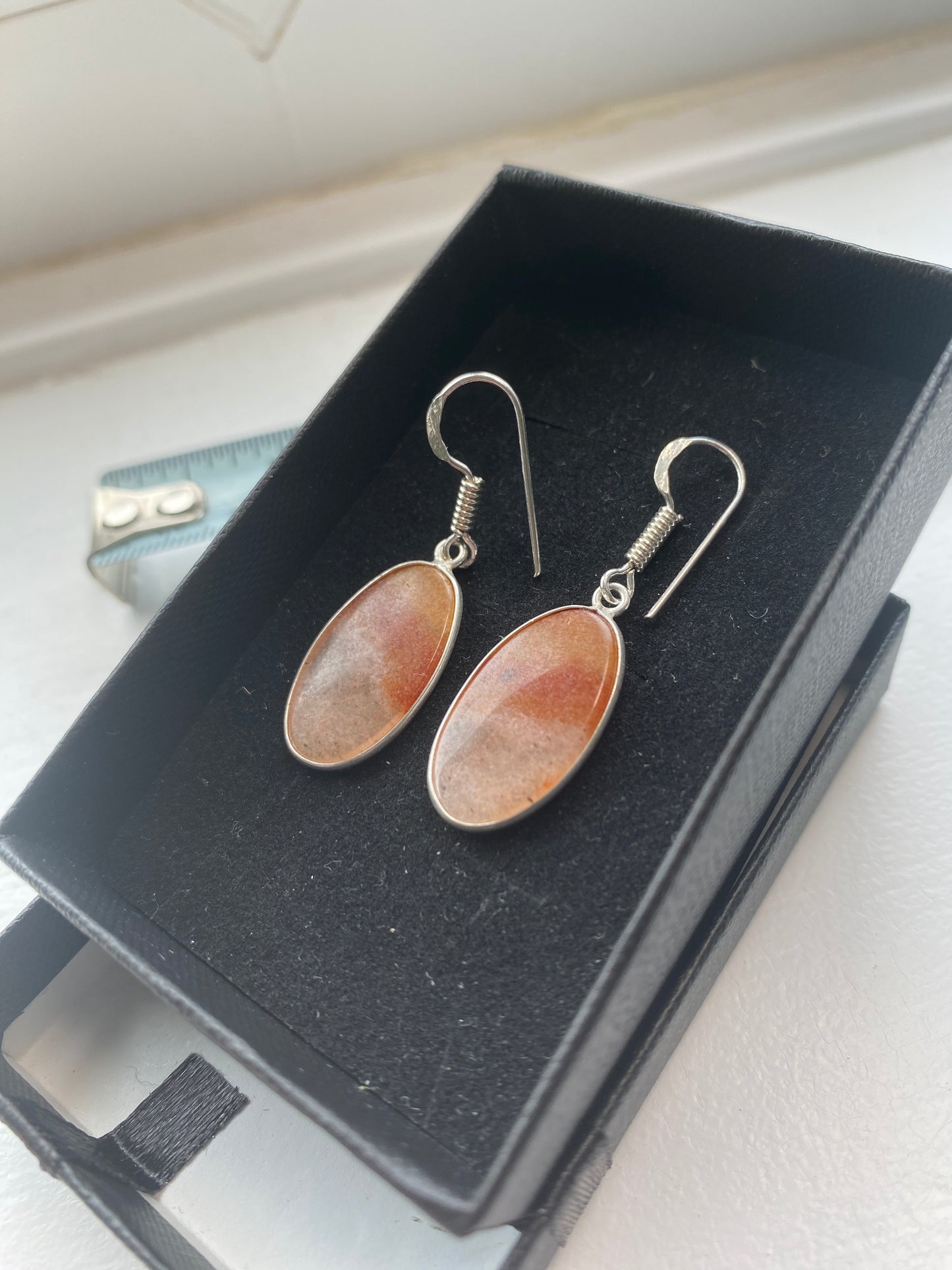 Banded Brown & Red Agate Drop Earrings