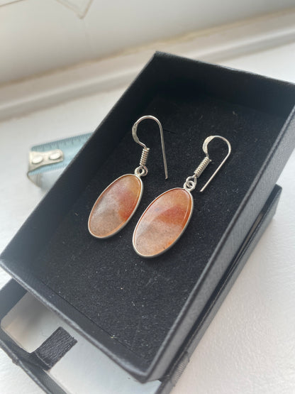 Banded Brown & Red Agate Drop Earrings