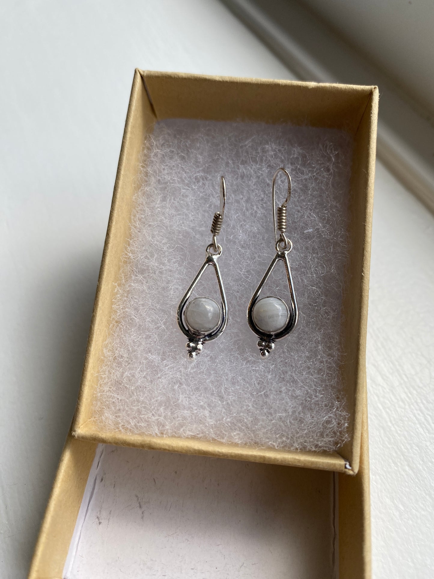 Silver and White Moonstone Earrings