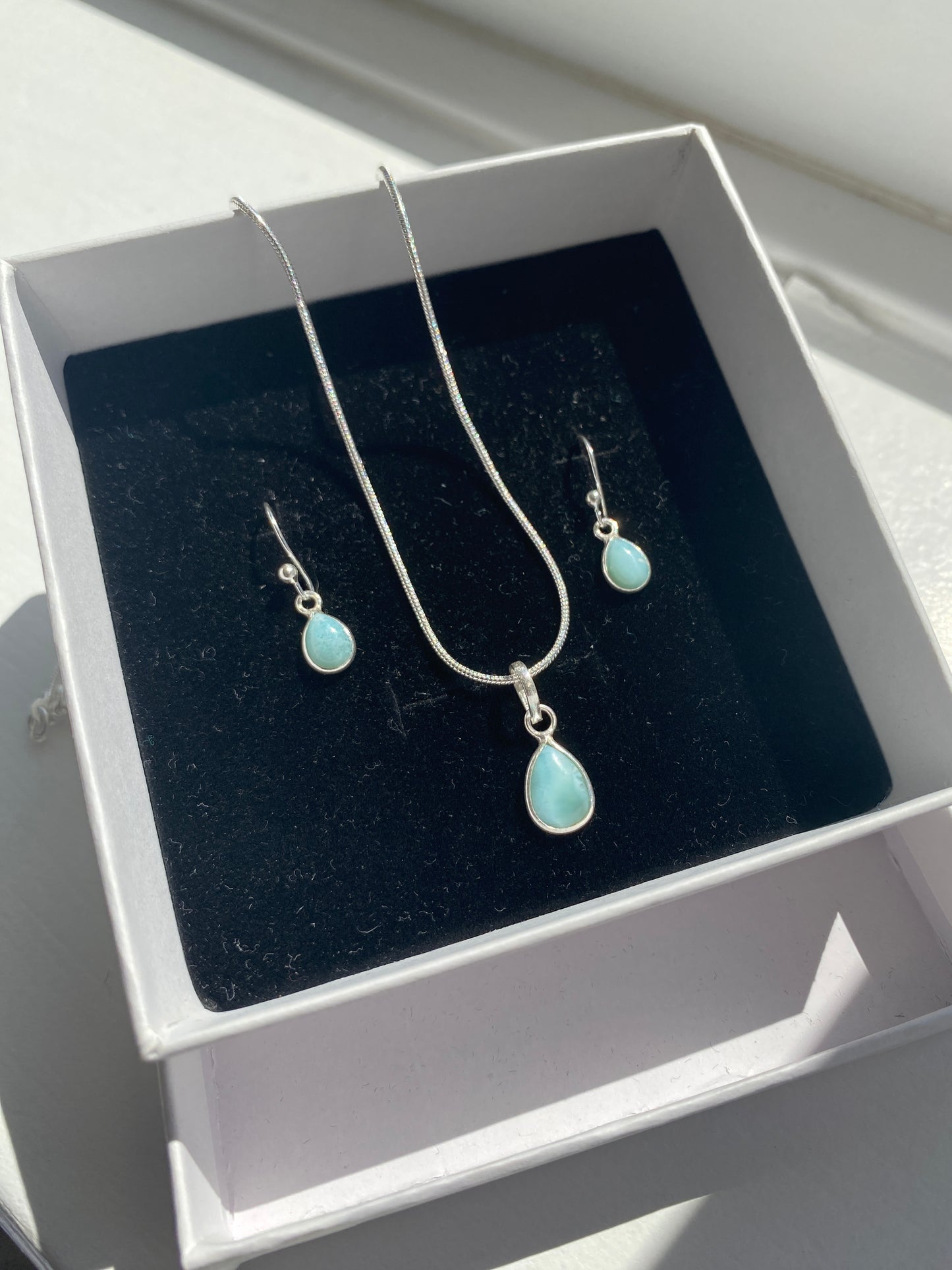 Sea Blue Larimar Silver Necklace and Earring Set