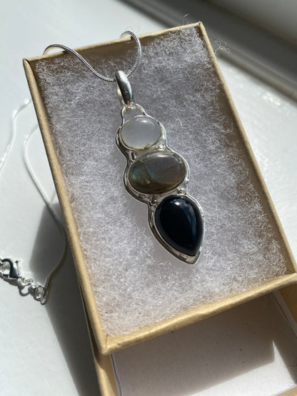 Opalite, Labradorite & Black Onyx Teardrop Pendant