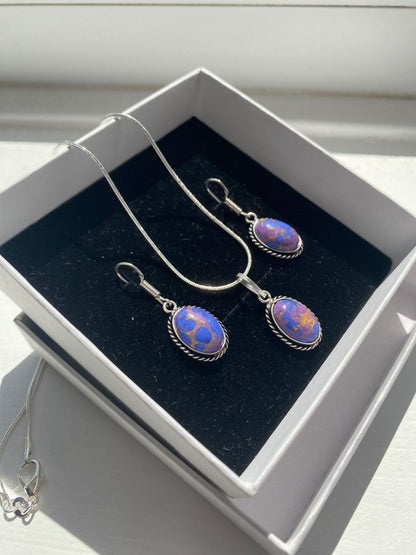 Blue-Purple Opal Effect Necklace & Earring Set