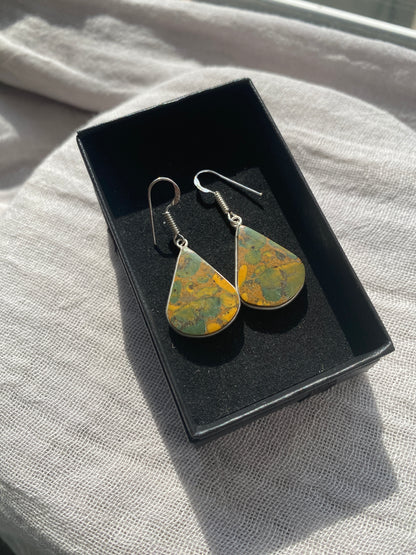 Rainforest Jasper Triangle Teardrop Earrings