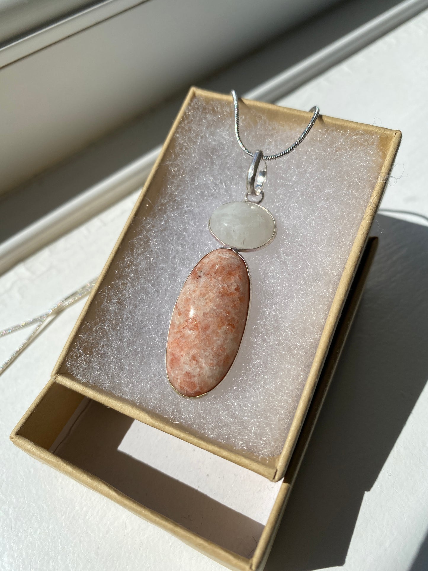 Moonstone over Pink Jasper Stone Pendant Necklace