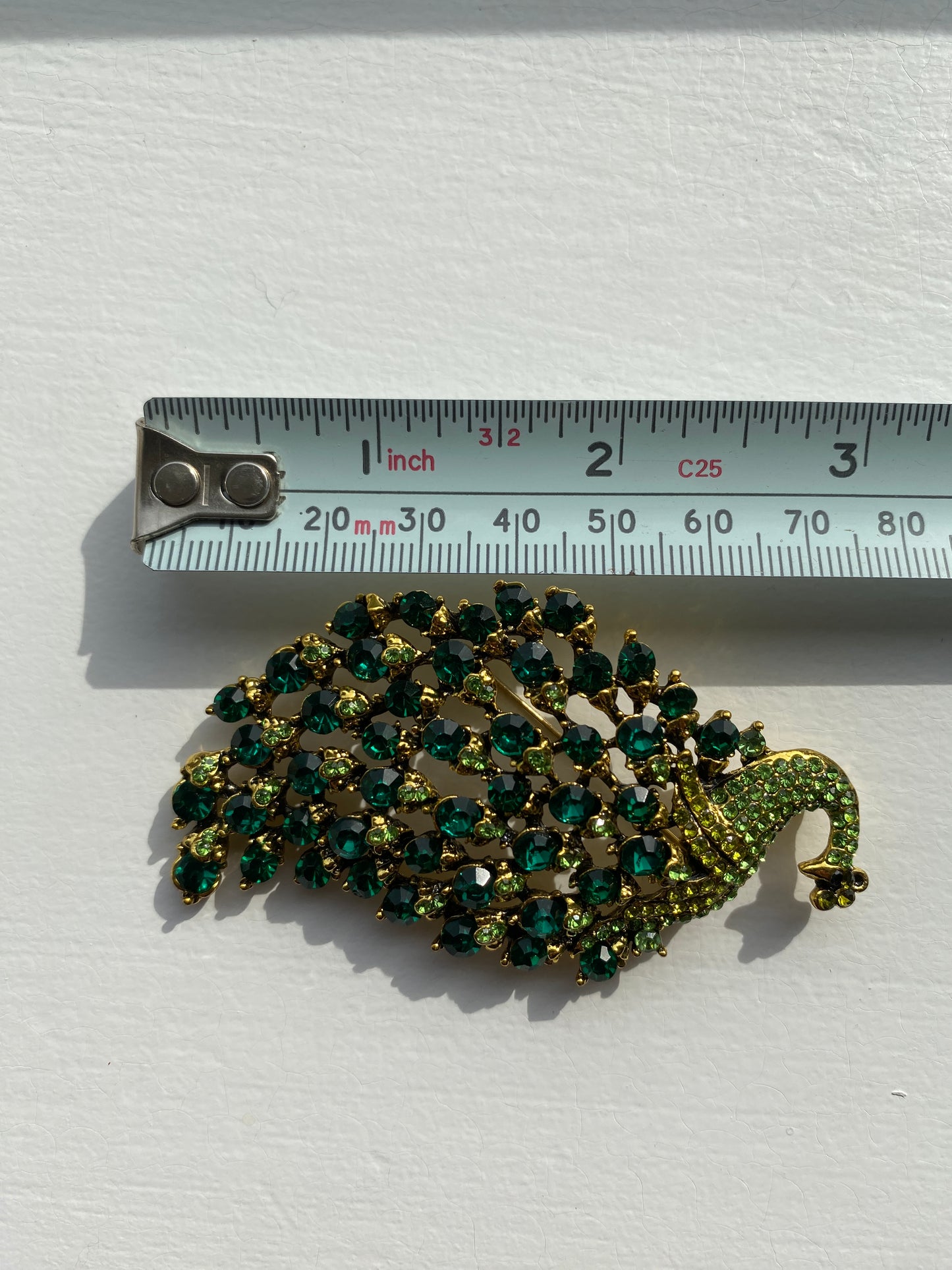 Green Rhinestone Crystal Peacock Brooch