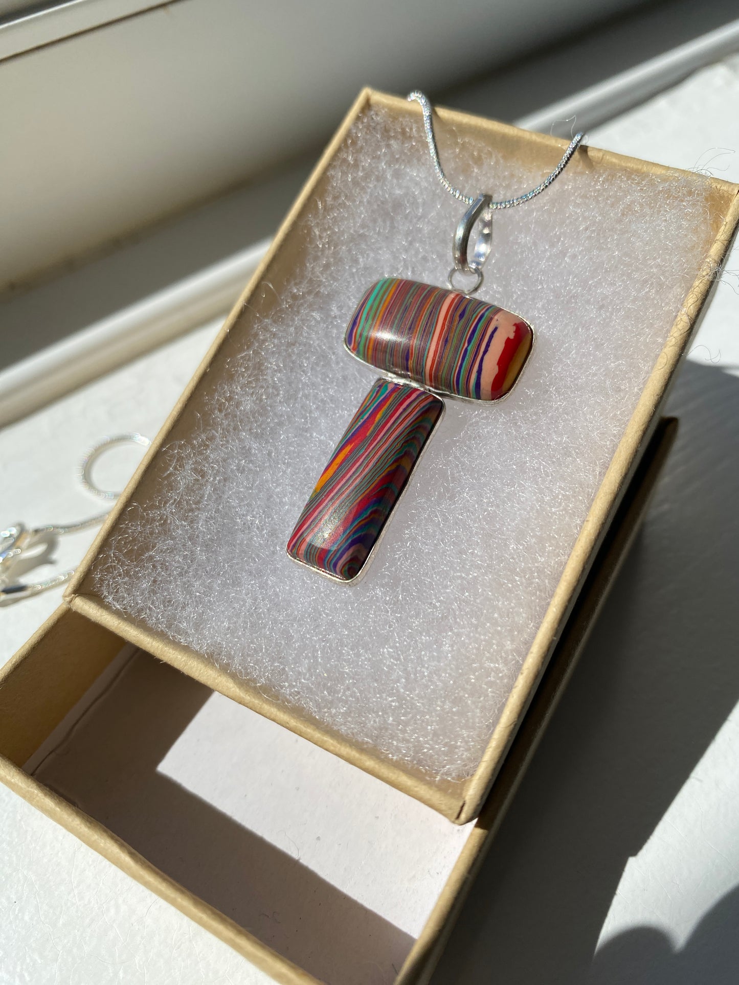 Fordite 'T' Pendant Silver Necklace