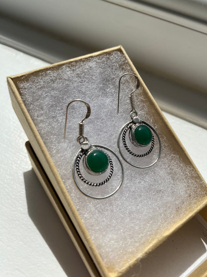 Deep Green Aventurine Double Circle Earrings