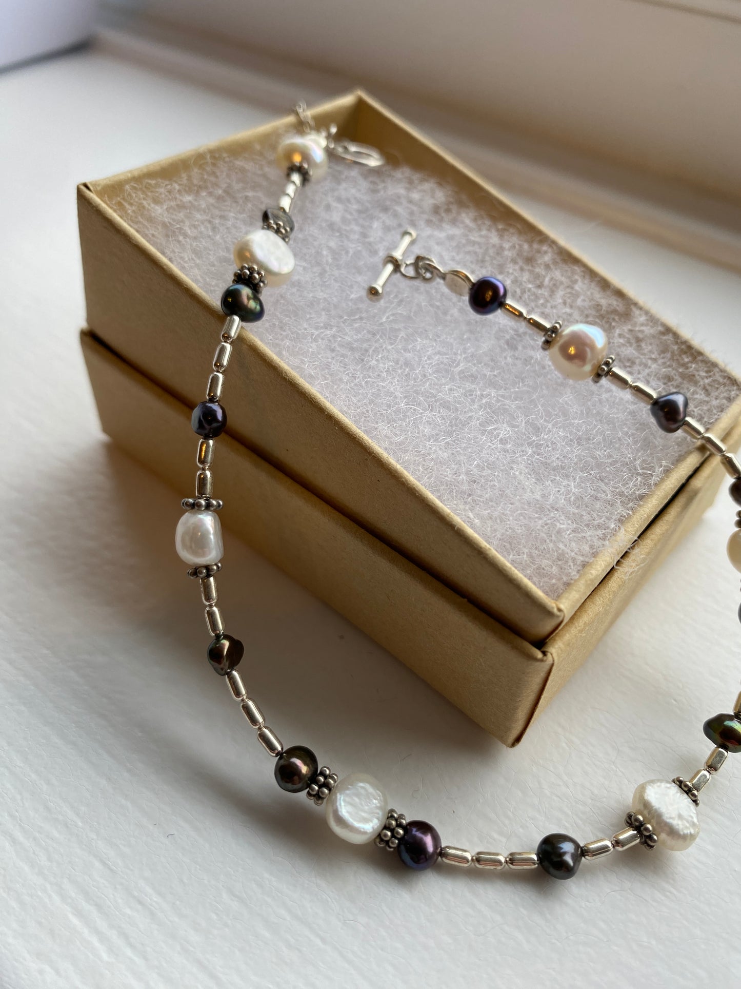 White Pearl & Silver Bracelet