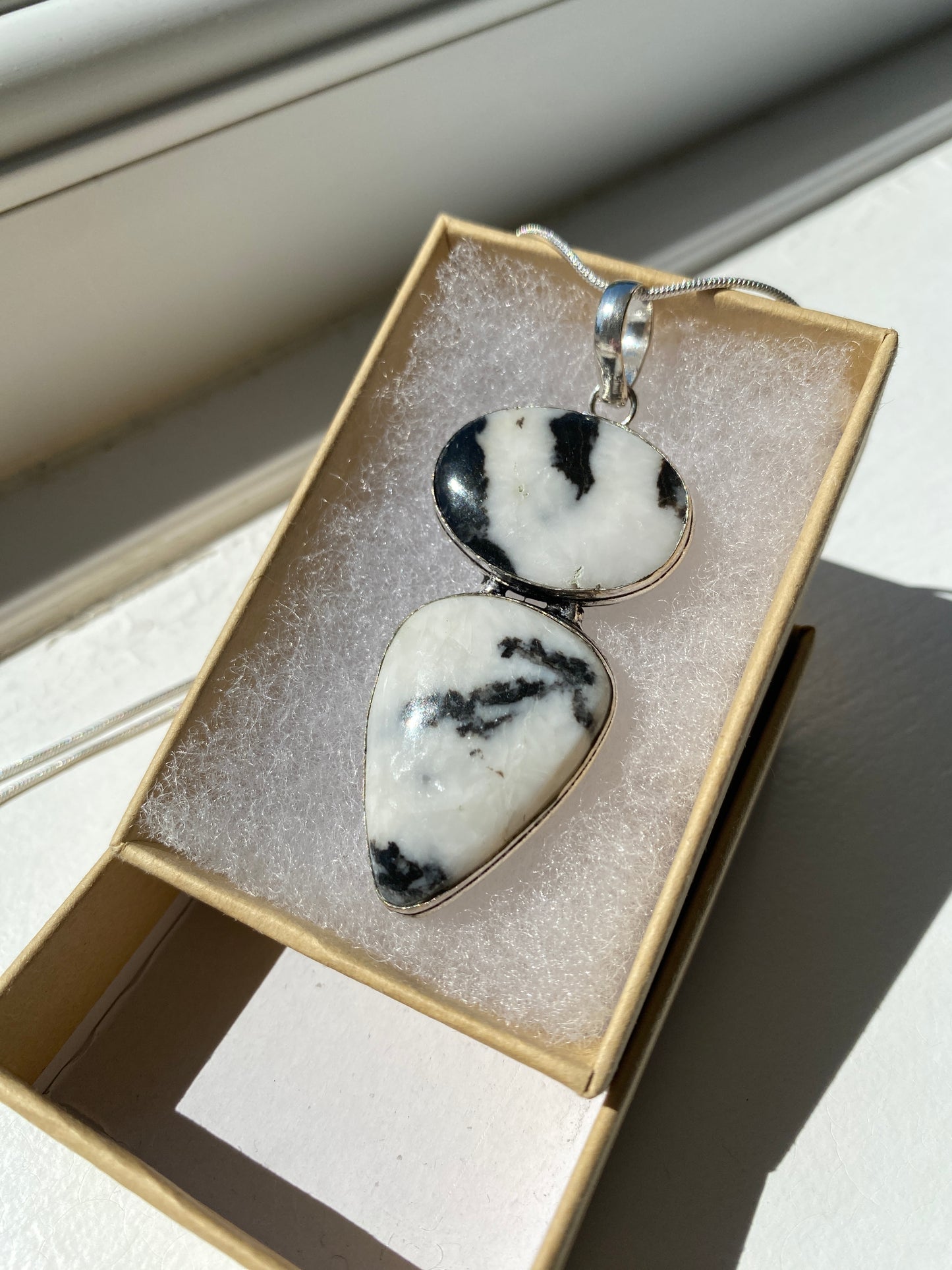 Black & White Dendritic Opal Pendant Necklace
