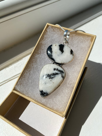 Black & White Dendritic Opal Pendant Necklace