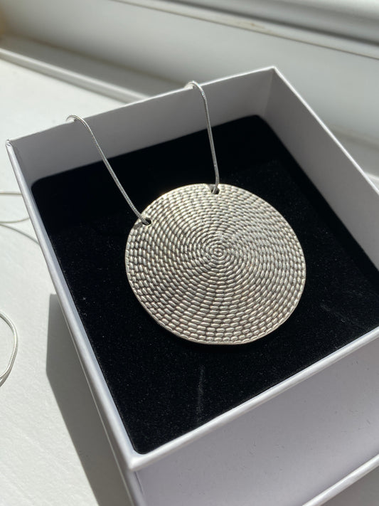 Silver Woven Spiral Pendant on 30" Necklace Chain