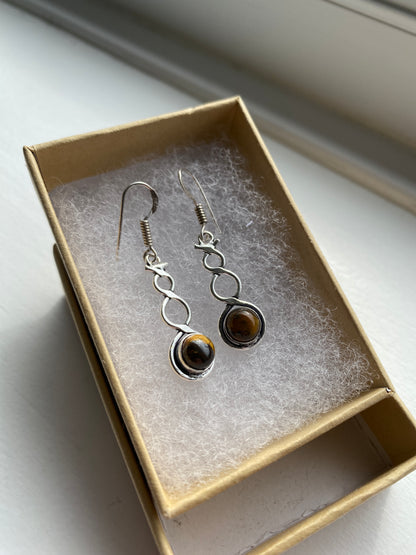 Tiger Eye Silver Twist Earrings
