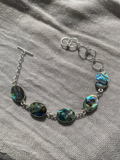 Shimmering 5-Stone Abalone Shell Bracelet