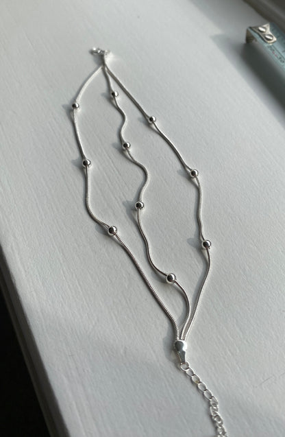 Three-Layer Beaded Silver Bracelet