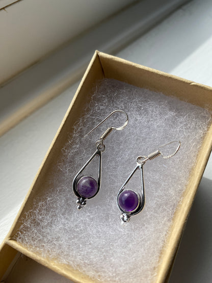 Contemporary Amethyst & Silver Earrings