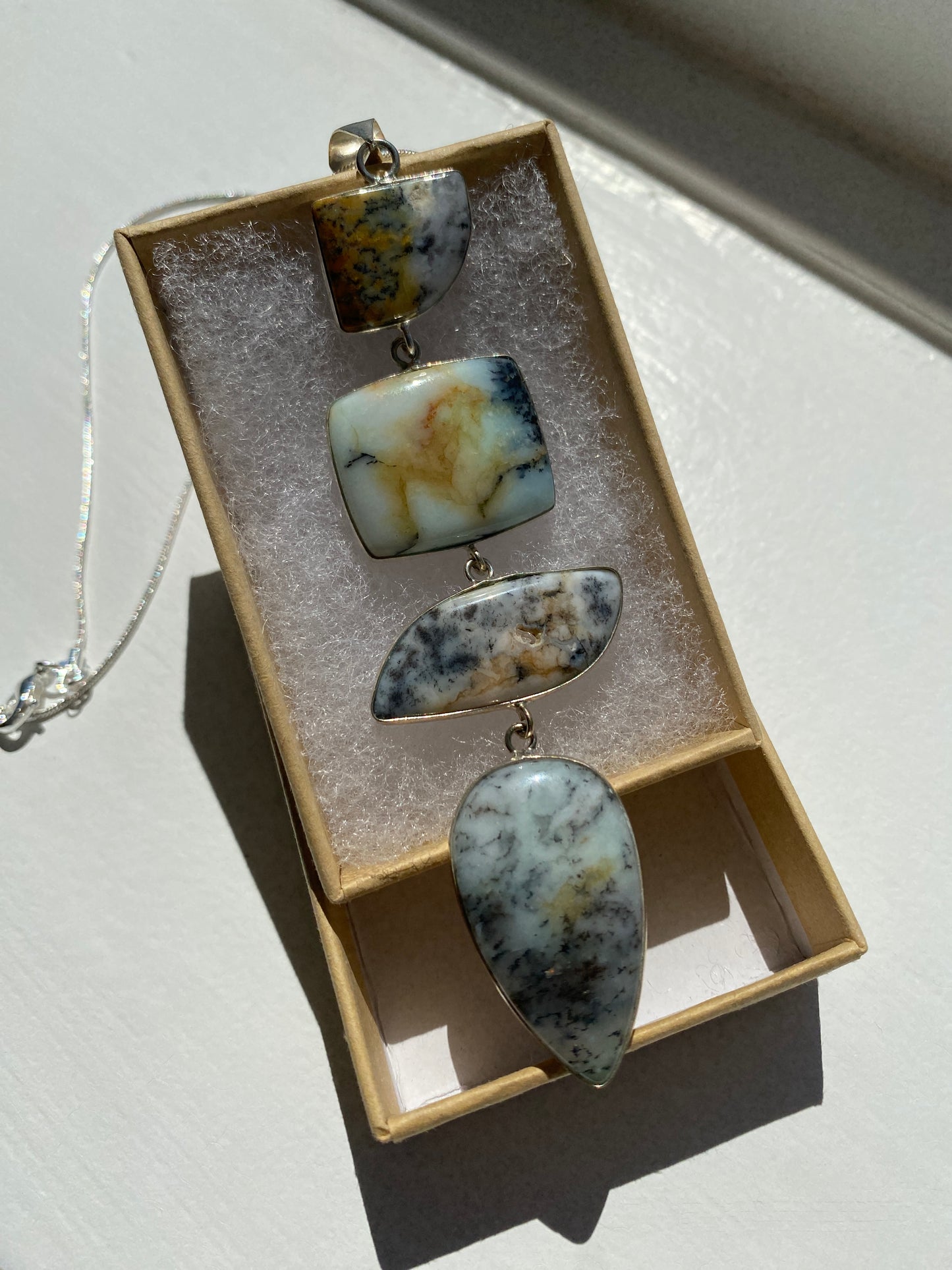 White, Cream & Grey Dendritic Agate Pendant Necklace