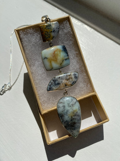 White, Cream & Grey Dendritic Agate Pendant Necklace