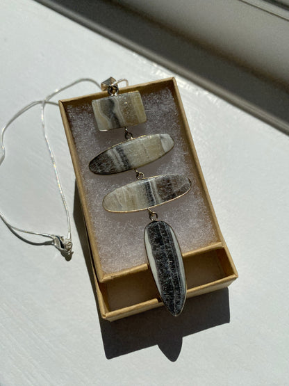 Creamy Grey Banded Agate Stone Pendant Necklace