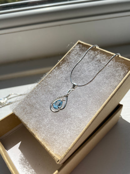 Moissanite Diamond & Blue Topaz Silver Pendant Necklace