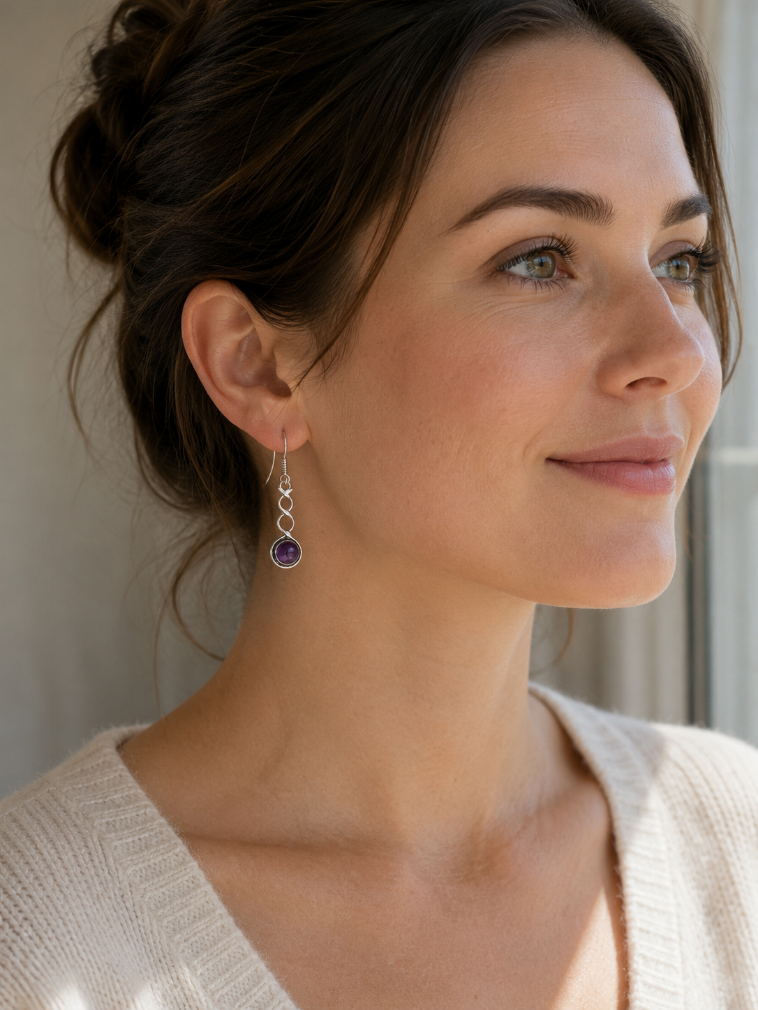Amethyst & Silver Twisted Earrings