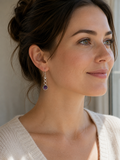 Amethyst & Silver Twisted Earrings