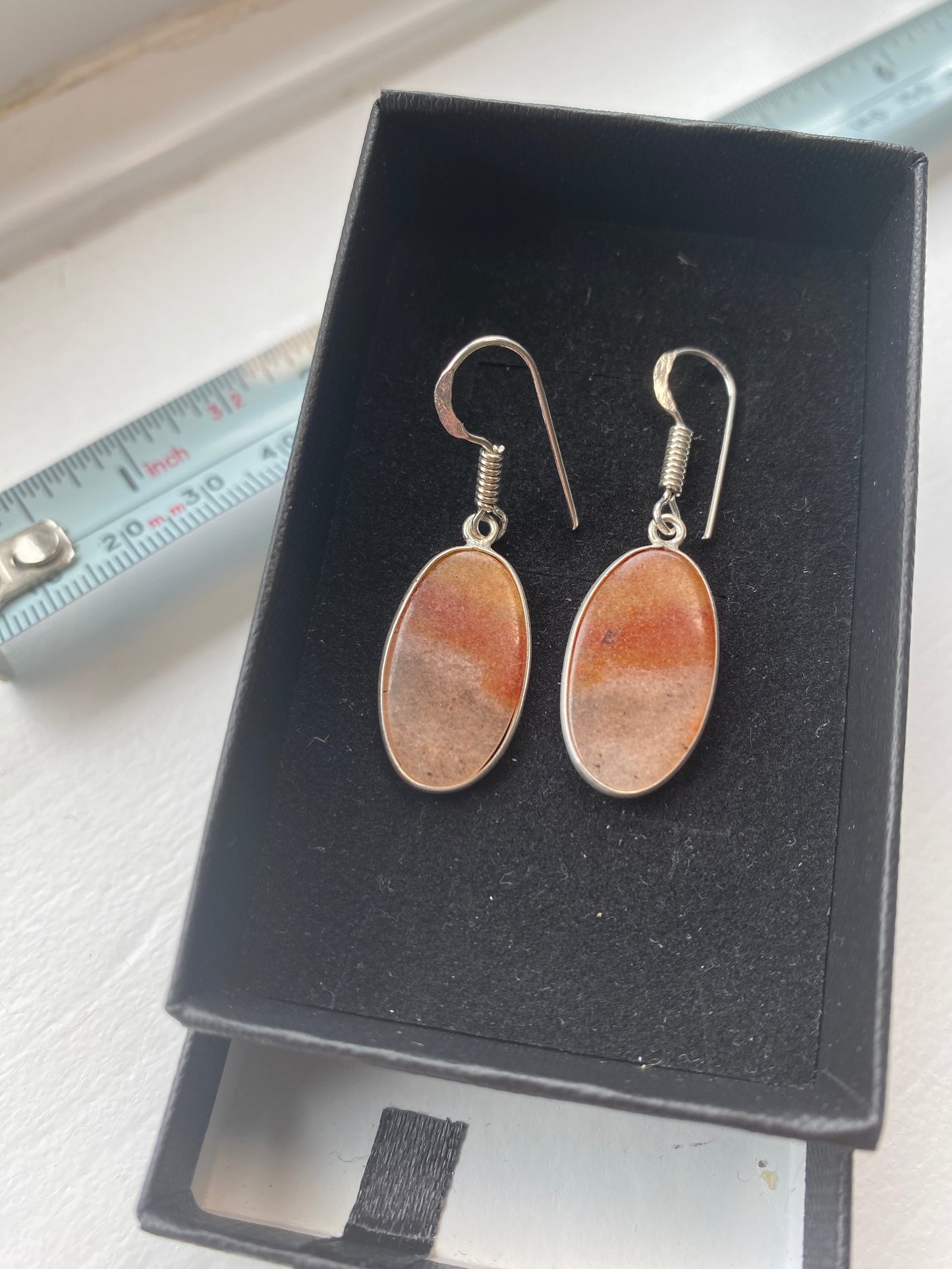 Banded Brown & Red Agate Drop Earrings