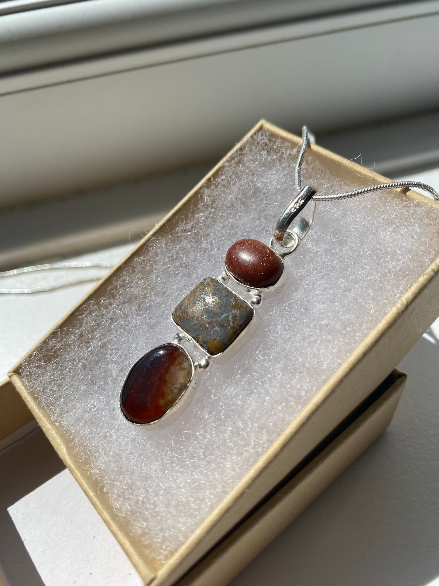 Goldstone, Picture Jasper & Obsidian Pendant Necklace