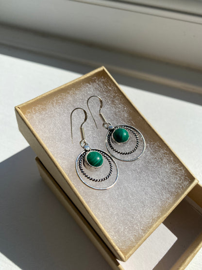 Malachite Silver Circle Earrings