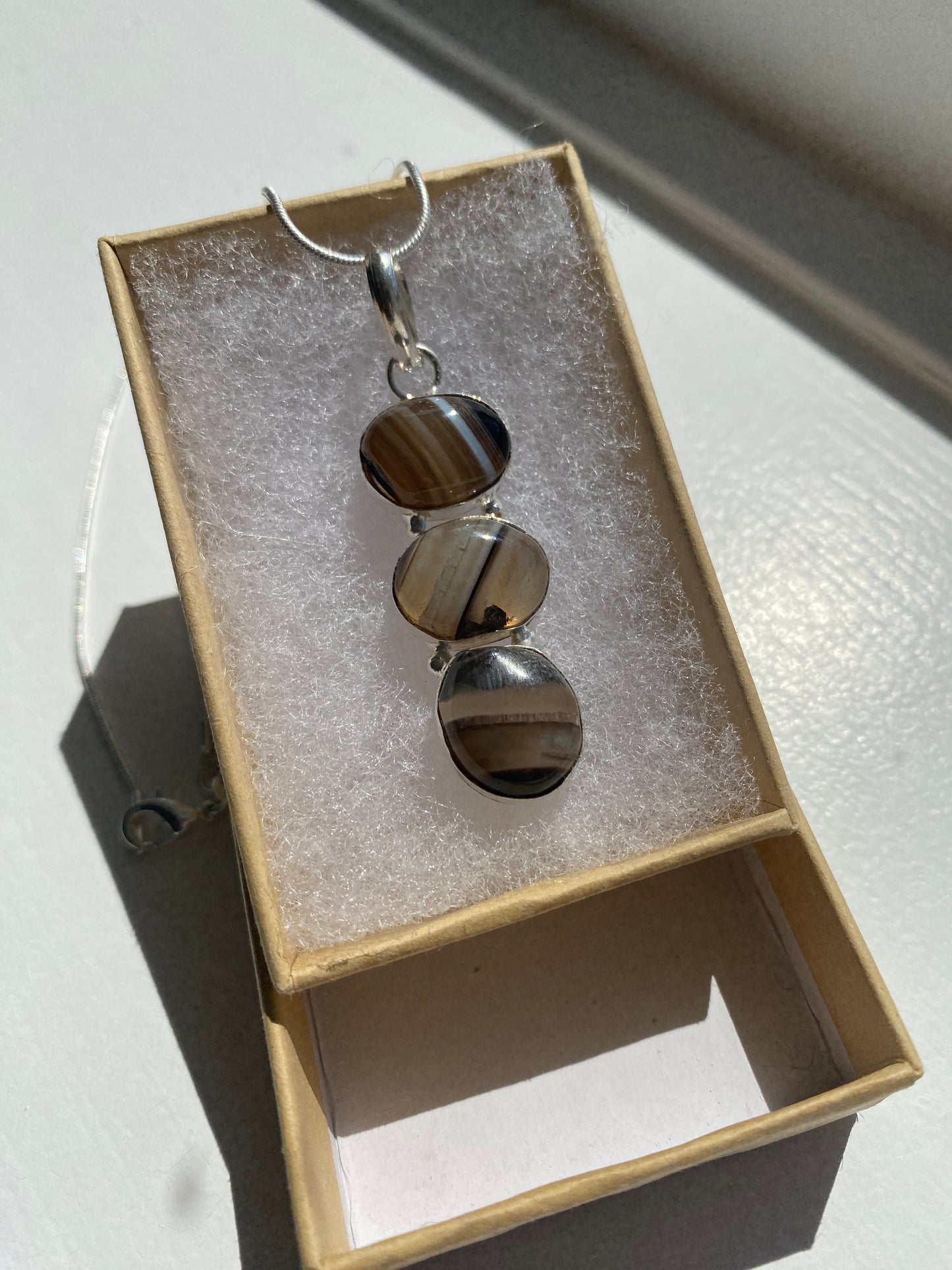 Brown Banded Agate Pendant Necklace