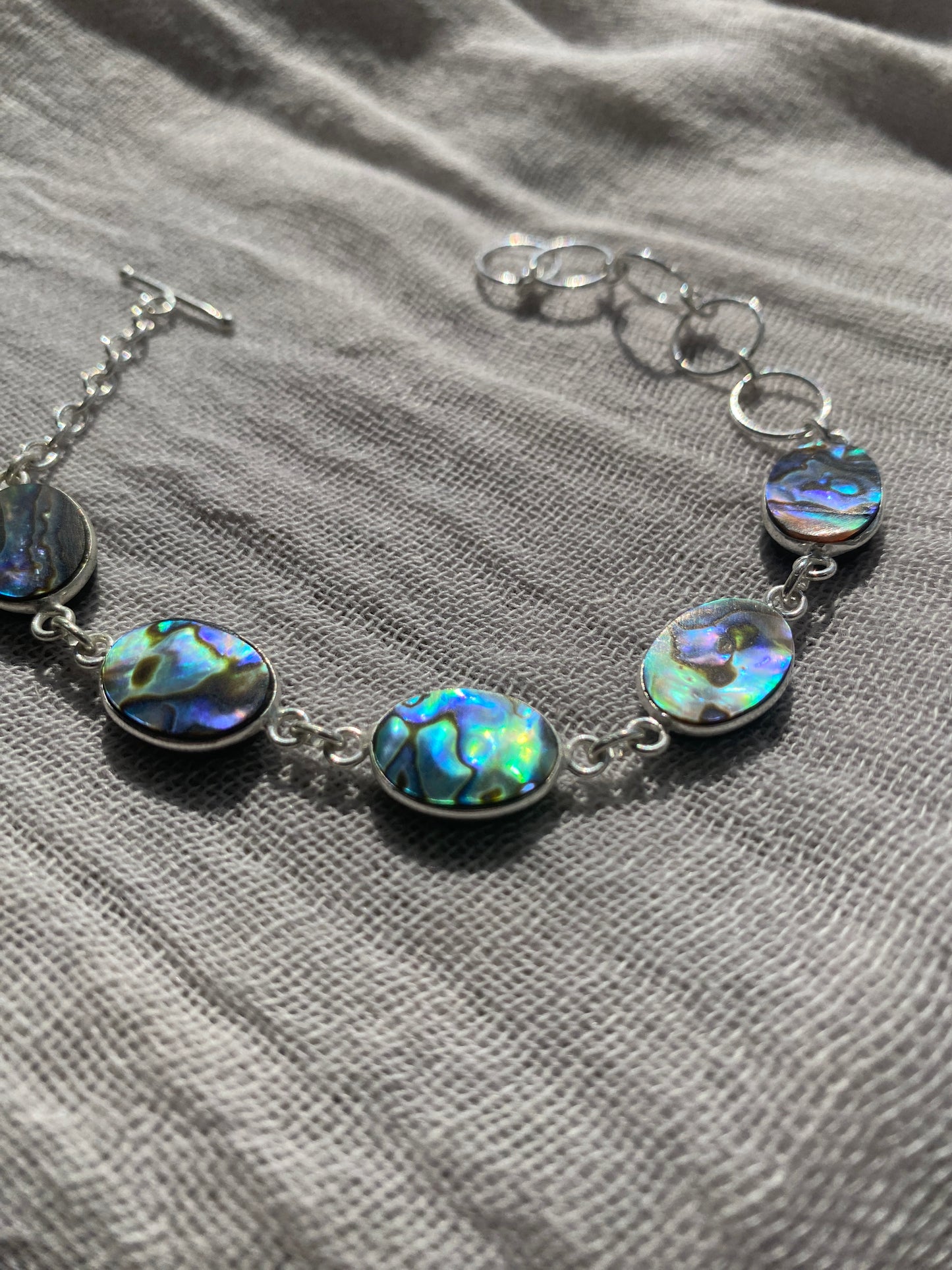Shimmering 5-Stone Abalone Shell Bracelet