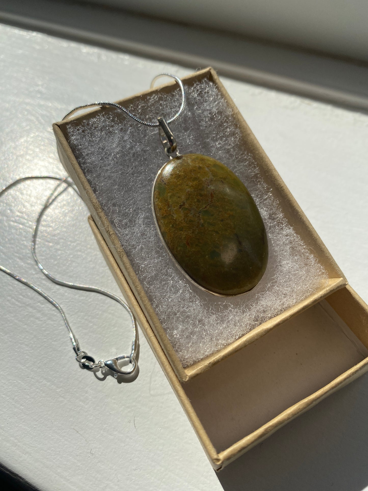 Large Oval Green Jasper Pendant