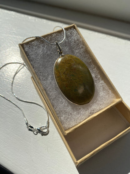 Large Oval Green Jasper Pendant