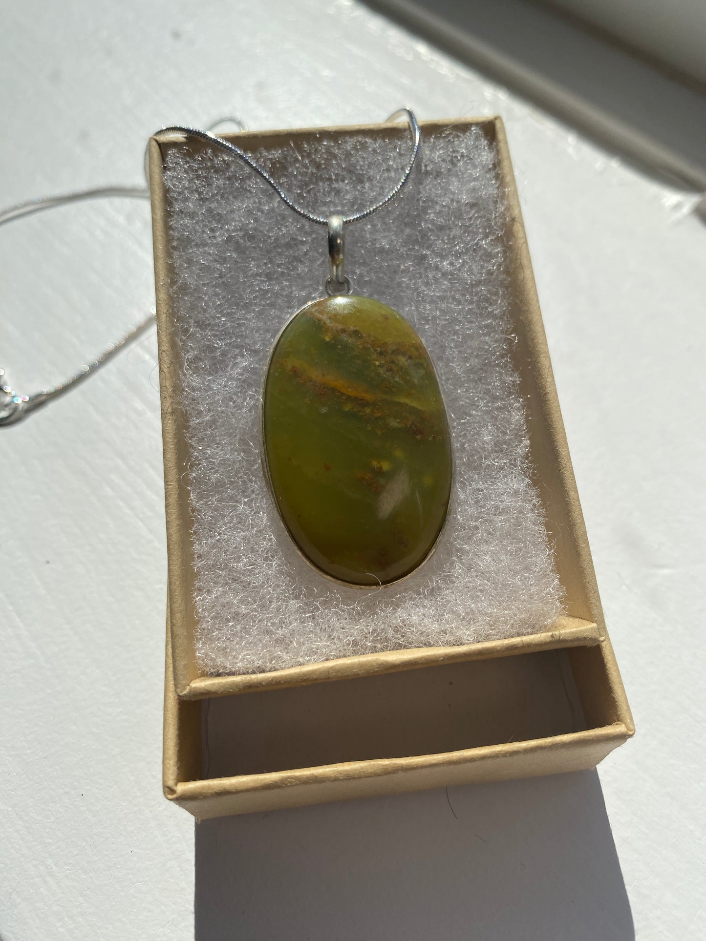 Long Oval Green Jasper Pendant