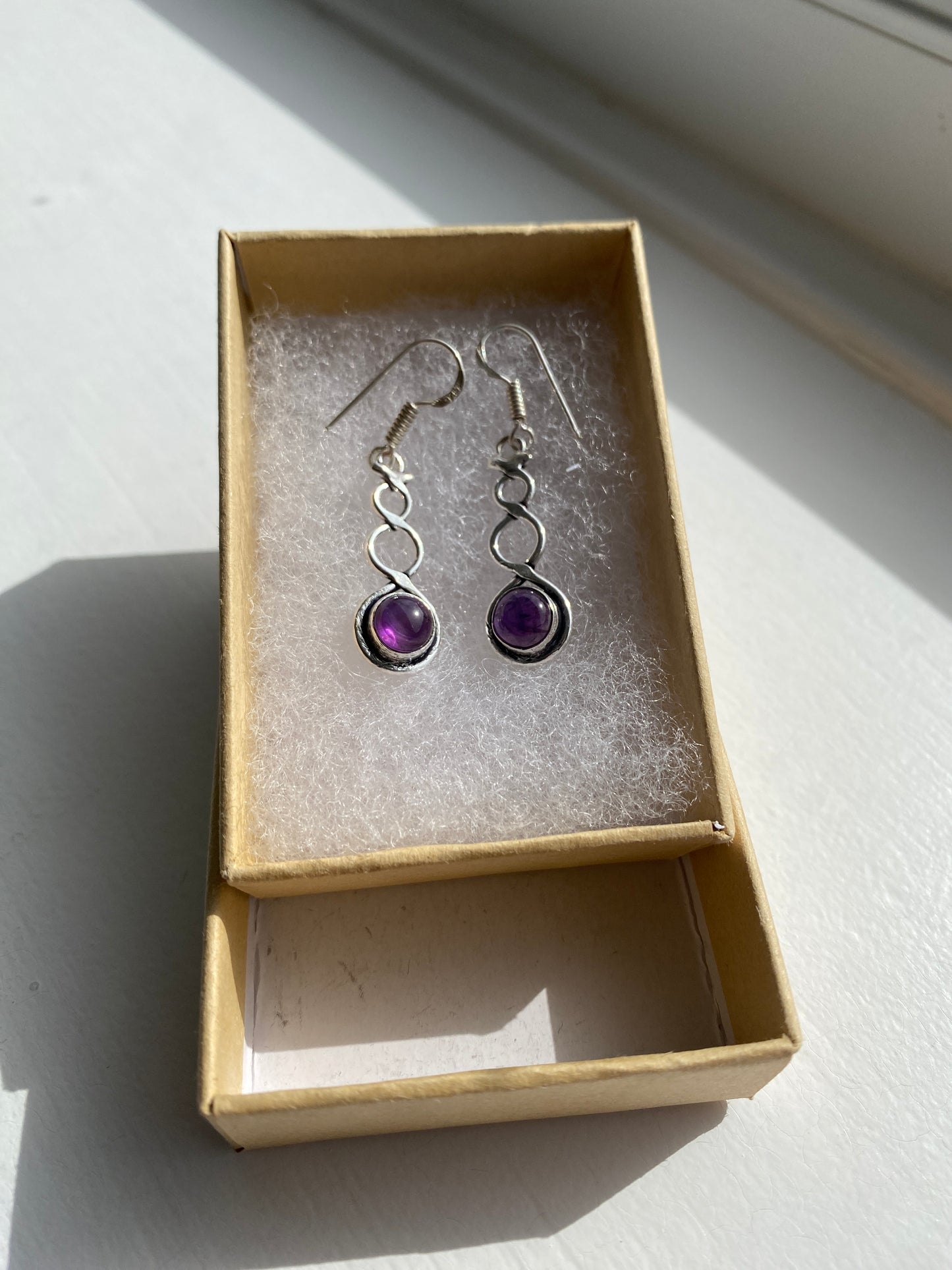 Amethyst & Silver Twisted Earrings
