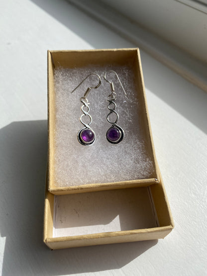 Amethyst & Silver Twisted Earrings